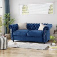 Kyle Traditional Chesterfield Loveseat Sofa Navy Blue