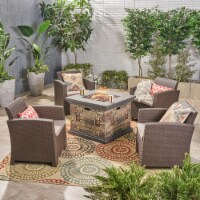 Casey Outdoor Club Chair Chat Set With Fire Pit brown + mixed biege + stone