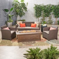 Ian Outdoor Chat Set With Fire Pit And Tank Holder brown + mixed biege + brown + black