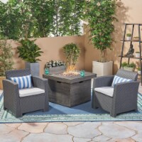 Ollie Outdoor Wicker Club Chair Chat Set with Fire Pit charcoal + light gray + gray