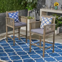 Grace Outdoor Acacia Barstools, Gray Finish and Dark (Set of 2) Gray Finish