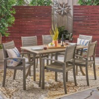 Bauer Outdoor 6-Seater Rectangular Acacia Wood Dining Set, Gray Finish