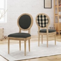 Reed Upholstered French Design Dining Chairs Dark Gray Black Checkerboard