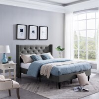Ray Fully Upholstered Queen Size Bed Frame Charcoal Gray