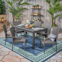 Ellis Outdoor 7 Piece Wood and Wicker Expandable Dining Set Dark Gray + Gray Set of 7