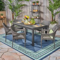 Kelly Outdoor Wood and Wicker Expandable Dining Set Dark Gray + Gray Set of 7