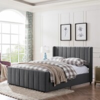 Riley Fully Upholstered Queen Size Bed Frame Charcoal Gray