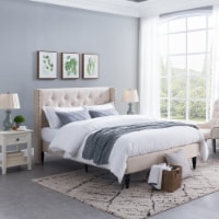 Ray Fully Upholstered Queen Size Bed Frame Beige