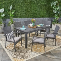 Louis Outdoor 7 Piece Wood and Wicker Expandable Dining Set gray + gray set of 7
