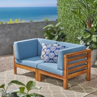 Great Deal Furniture Dawson Outdoor Sectional Loveseat Set - 2-Seater - Acacia Wood - Outdoor