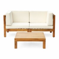 Dawson Outdoor Sectional Love Seat Set with Coffee Table - 3-Piece 2-Seater - Acacia Wood -