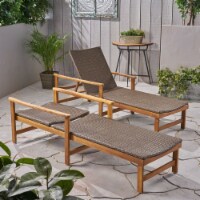 Kyle Outdoor Rustic Acacia Wood Chaise Lounge with Wicker Seat Natural/Gray Set of 2
