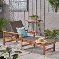 Kyle Outdoor Rustic Acacia Wood Chaise Lounge with Wicker Seat Natural/Gray Single