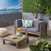 Great Deal Furniture Keith Outdoor Sectional Loveseat Set with Coffee Table 2-Seater Acacia