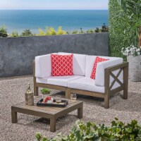 Great Deal Furniture Keith Outdoor Sectional Loveseat Set with Coffee Table 2-Seater Acacia