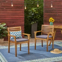 Esther Patio Dining Chairs, Acacia Wood and Outdoor Cushions Teak / Dark Gray