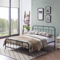 Sylvia Queen-Size Iron Bed Frame, Minimal, Industrial Charcoal Gray