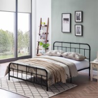 Sylvia Queen-Size Iron Bed Frame, Minimal, Industrial Black