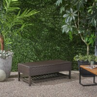 Martina Storage Bench with Rack, Wicker with Iron Frame Brown