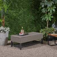 Martina Storage Bench with Rack, Wicker with Iron Frame Dark Gray