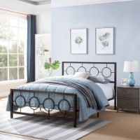 Doris Queen-Size Geometric Platform Bed Frame, Iron, Modern, Low-Profile Hammered Copper
