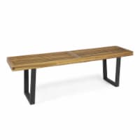 Joa Patio Dining Bench, Acacia Wood with Iron Legs, Modern, Contemporary Teak Finish