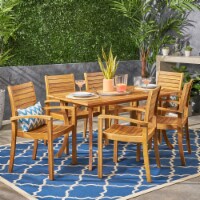 Bauer Outdoor 6-Seater Rectangular Acacia Wood Dining Set, Teak Finish