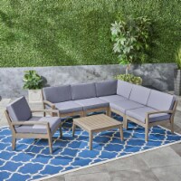 Amaryllis Outdoor Acacia Wood 6 Seater Sectional Sofa and Club Chair Set with Coffee Table