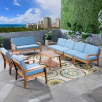 Amaryllis Outdoor Acacia Wood 8 Seater Sectional Chat Set with Coffee Table Teak / Blue
