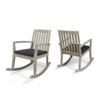 Champlain Outdoor Modern Acacia Wood Rocking Chairs with Water-Resistant Cushions Light Gray