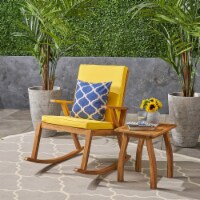 Champlain Outdoor Modern Acacia Wood Rocking Chair with Accent Table