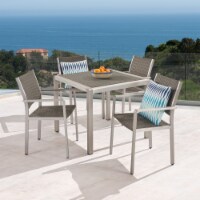 Julia Patio Dining Set - 4-Seater - Anodized Aluminum - Wicker Seats Wicker Table Top