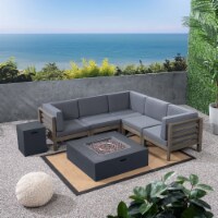 Ravello Outdoor V-Shaped Sectional Sofa Set with Fire Pit gray / dark gray / dark gray
