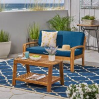 Parma Outdoor Acacia Wood Loveseat and Coffee Table Set with Cushions teak