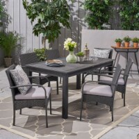 Kaylee Outdoor 7 Piece Wood and Wicker Expandable Dining Set sandblast dark gray + gray
