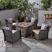 Riley Lucia Outdoor 4 Piece Wicker Club Chair Chat Set with Fire Pit brown + tan  + stone