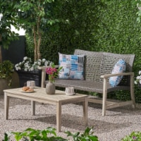 Spring Spender Outdoor Wood and Wicker Loveseat and Coffee Table Set mixed black + light gray