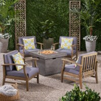 Easter Outdoor 4 Seat Teak Finished Acacia Wood Club Chairs Fire Pit Chat Set gray + dark