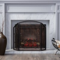 Jenna Modern Iron Firescreen with Leaf Accents black gold finish