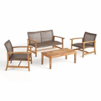 Spring Spender Outdoor 4 Piece Wood and Wicker Chat Set mixed black, light gray washed finish
