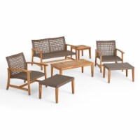 Savannah Outdoor 7 Piece Wood and Wicker Chat Set mixed mocha + natural finish