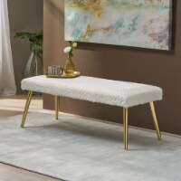 Indira Patterned Faux Fur Bench white + gold finish