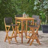 Elizabeth Outdoor 26 Square 5 Piece Wood and Wicker Bar Height Set natural wood + brown
