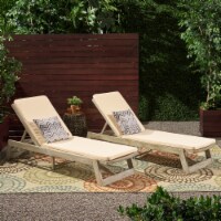 Tina Outdoor Acacia Wood Chaise Lounge and Cushion Sets (Set of 2) light gray wash, gray,