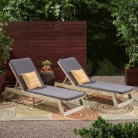 Tina Outdoor Acacia Wood Chaise Lounge and Cushion Sets (Set of 2) light gray wash, gray,