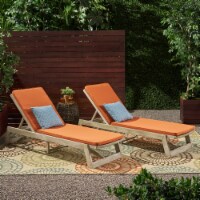 Tina Outdoor Acacia Wood Chaise Lounge and Cushion Sets (Set of 2) light gray wash, gray,