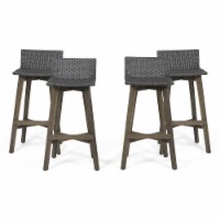 Jessie Outdoor Wood & Wicker Barstools (Set of 4) gray, gray finish