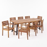 Kelly Outdoor Acacia Wood 8 Seater Dining Set teak, black
