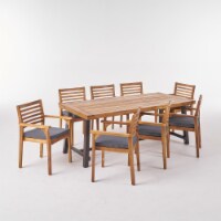Phyllis Outdoor Acacia Wood 8 Seater Dining Set teak, black, dark gray