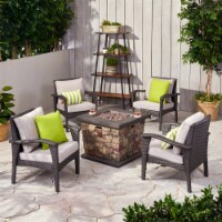 Ella Outdoor 4 Club Chair Chat Set with Fire Pit gray + light gray + stone